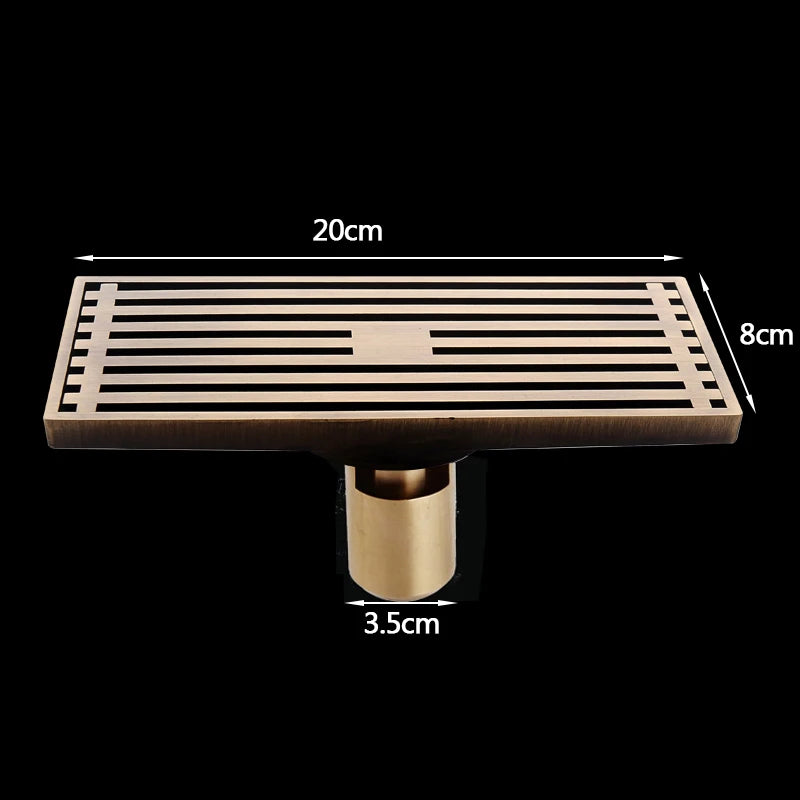 30cmx8cm Rectangle Brass Antique Brushed Carvd Drain Bathroom