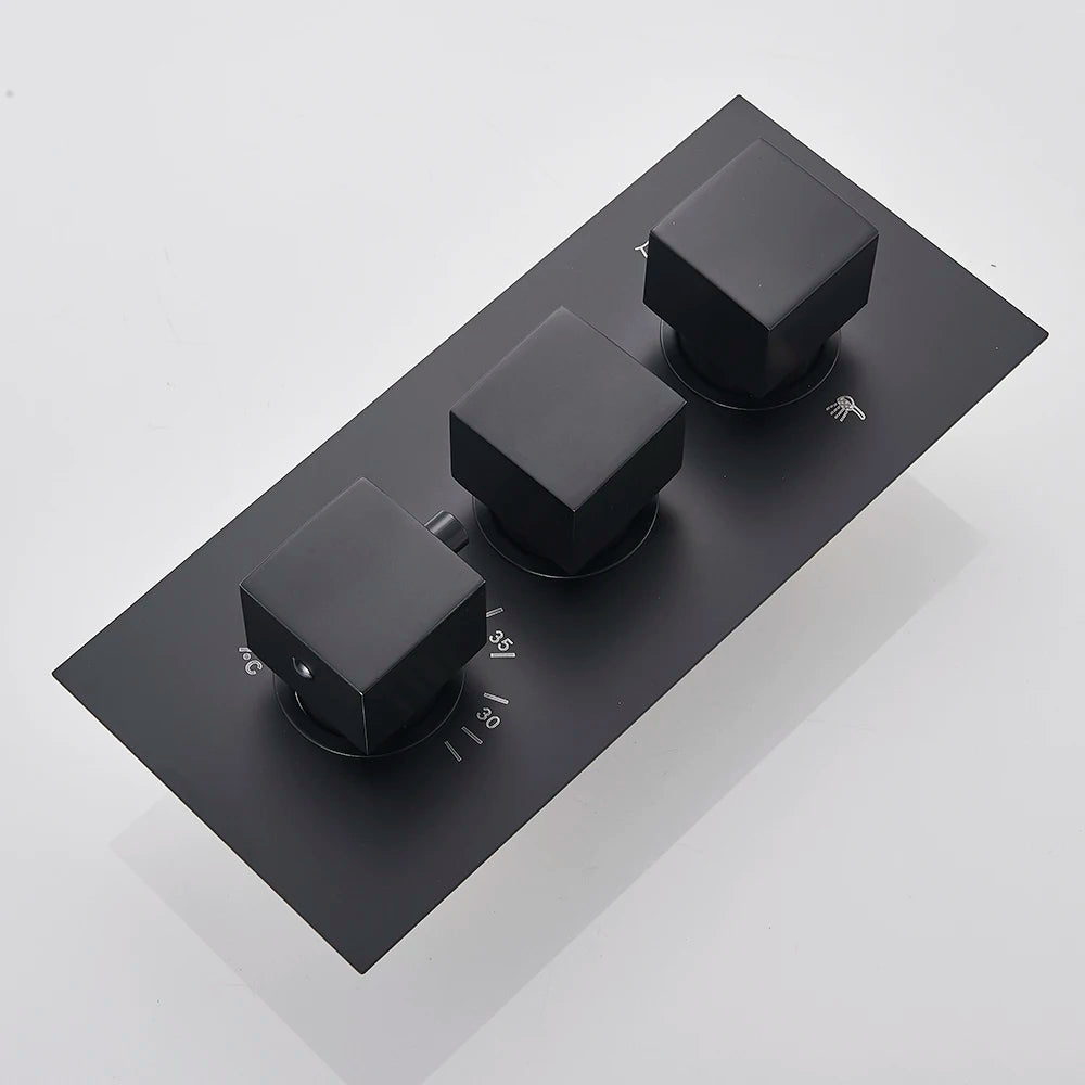 Matte Black Way Thermostatic Mixer Valve Bathroom Concealed