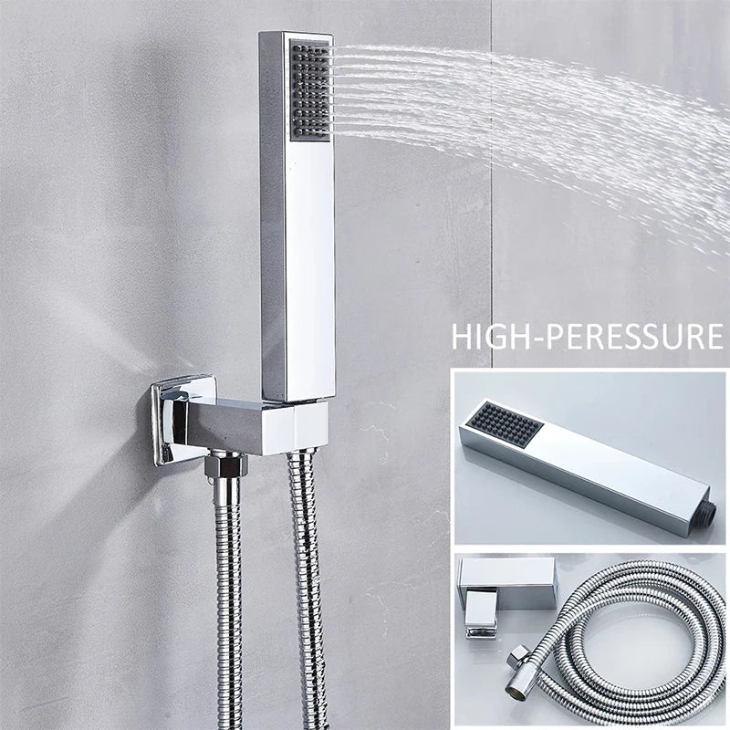 Bathroom Wall Mount Thermostatic Rainfall Shower Faucet Chrome