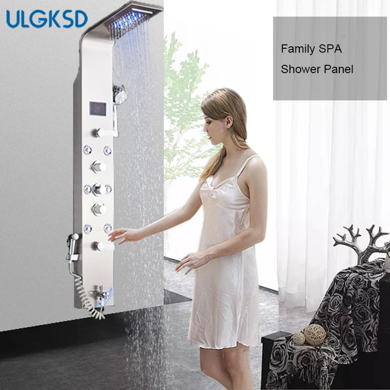Ulgksd Black/Brushed Bathroom Shower Faucet Led Shower Panel