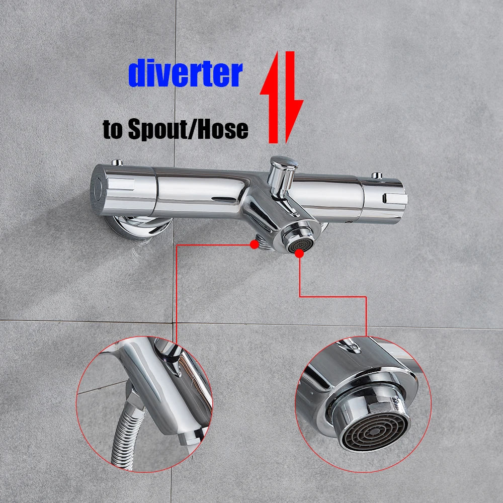 Thermostatic Bathroom Shower Faucet Chrome Mixer Valve Wall