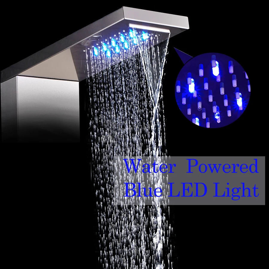 Luxury Led Shower Column Faucet Brushed Nickel Spa