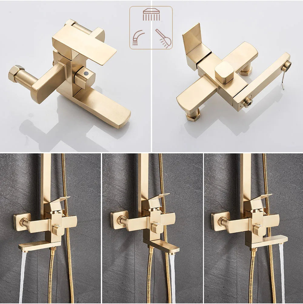 Brushed Gold Shower Faucet Bathroom Wall Stainless Steel