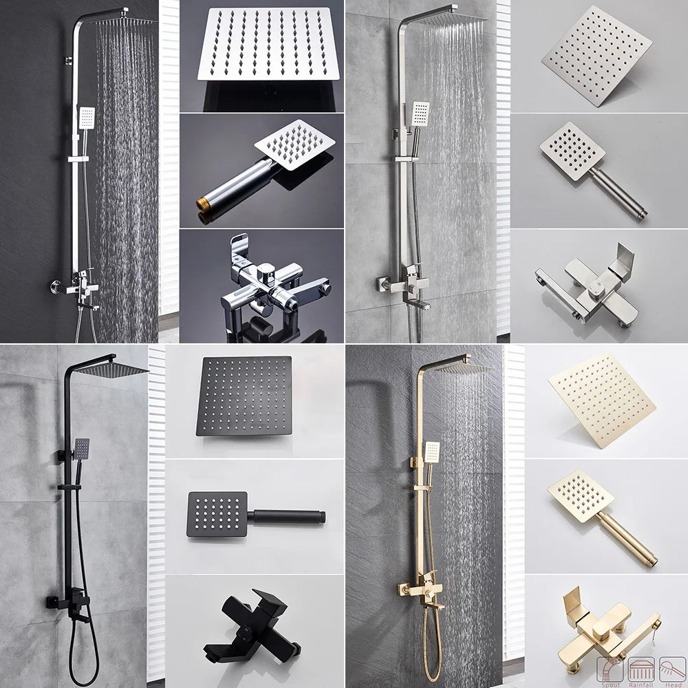 Brushed Gold Shower Faucet Bathroom Wall Stainless Steel