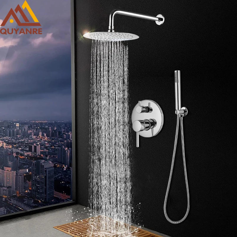 Quyanre Chrome Round Style Shower Faucet Concealed Rainfall