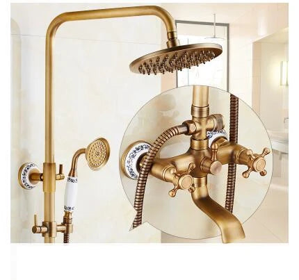 Antique Rain Shower Faucets Hand Brass Wall Mounted