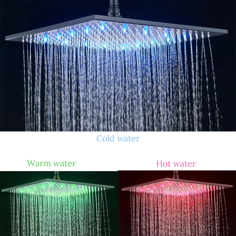 Luxury Brushed Nickel/Chrome/Black Led 16inch Rainfall Shower