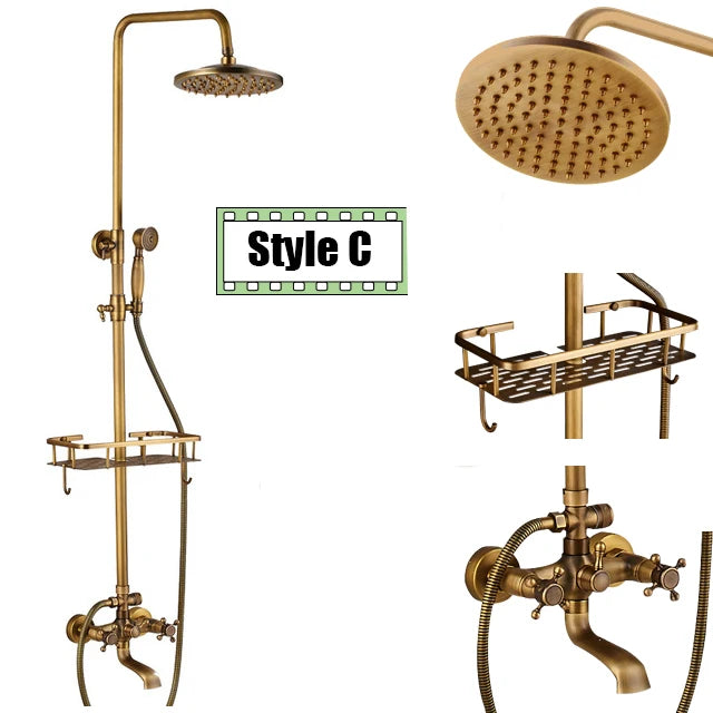 Antique Brass Shower Faucet Inch Rainfall Shower Head