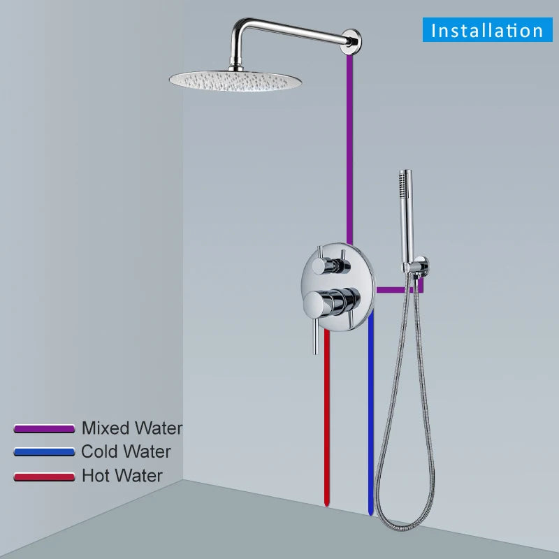 Quyanre Chrome Round Style Shower Faucet Concealed Rainfall