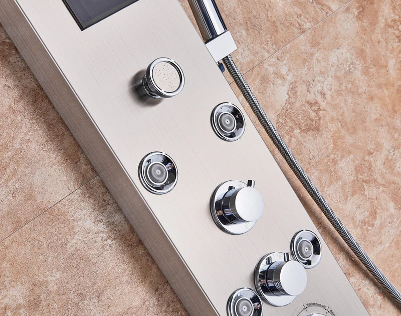 Luxury Led Shower Column Faucet Brushed Nickel Spa