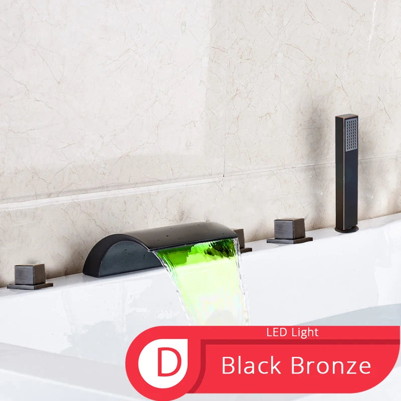 Bronze Black Waterfall Bathtub Faucet Led Light Bathtub