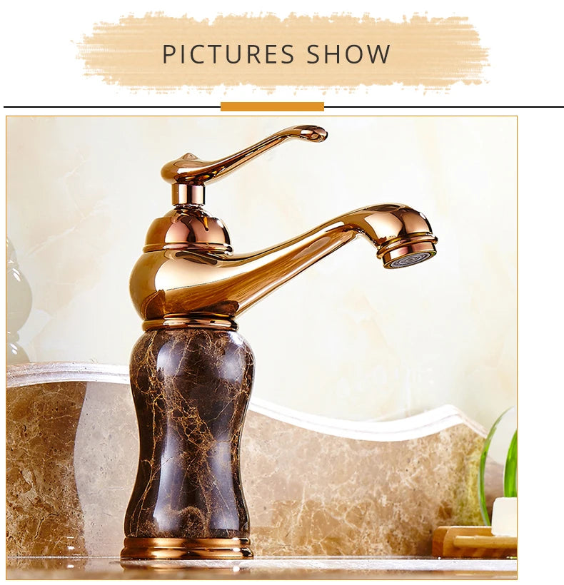 Luxury Golden Faucet Coffee Color Marble Bathroom Sink