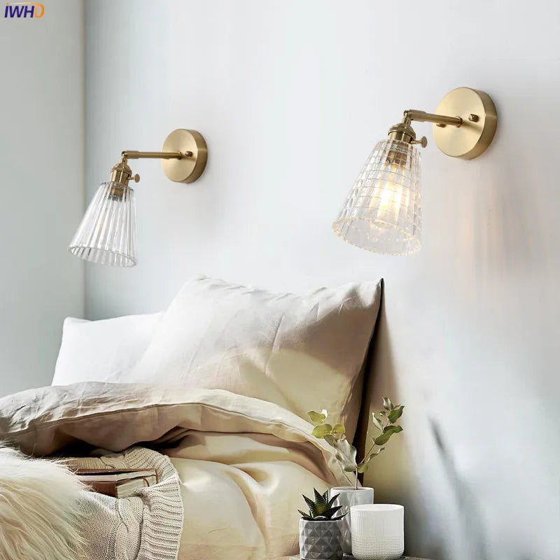 Iwhd Janpan Copper Glass Led Wall Light Fixtures