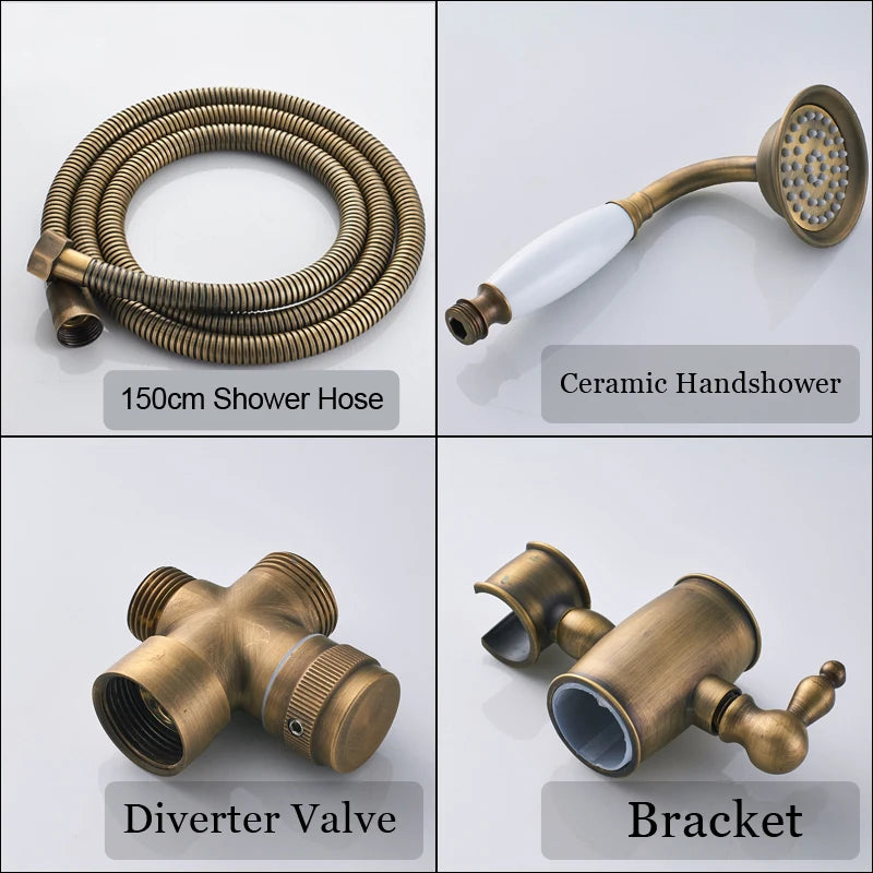 Antique Brass Shower Faucet Handle Bathroom Faucets Wall