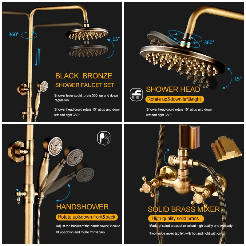 Quyanre Antique Brass Shower Faucets Wall Mount Antique