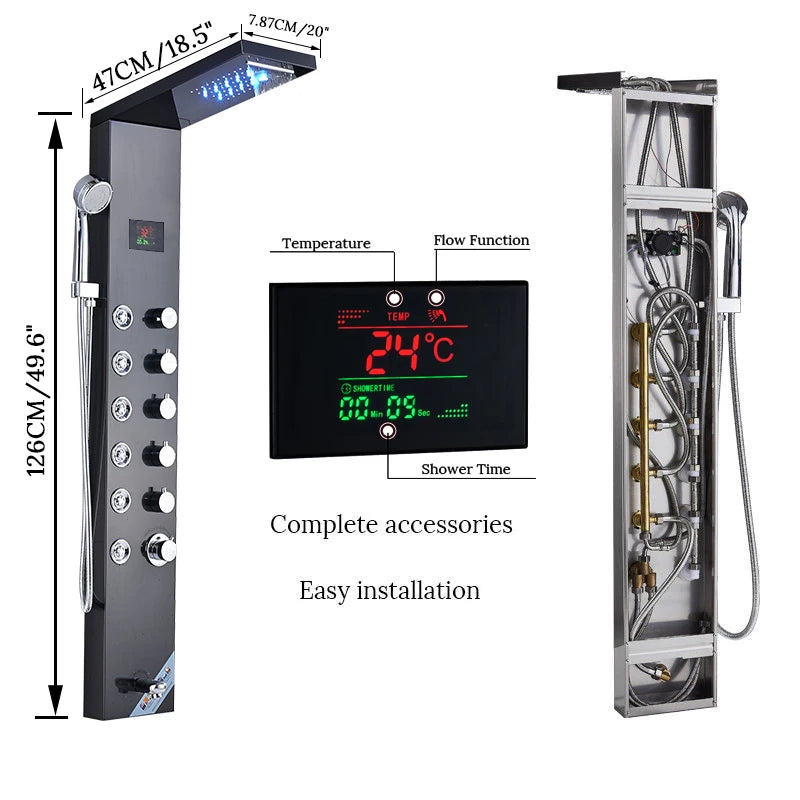 Newly Luxury Black/Brushed Bathroom Shower Faucet Led Shower