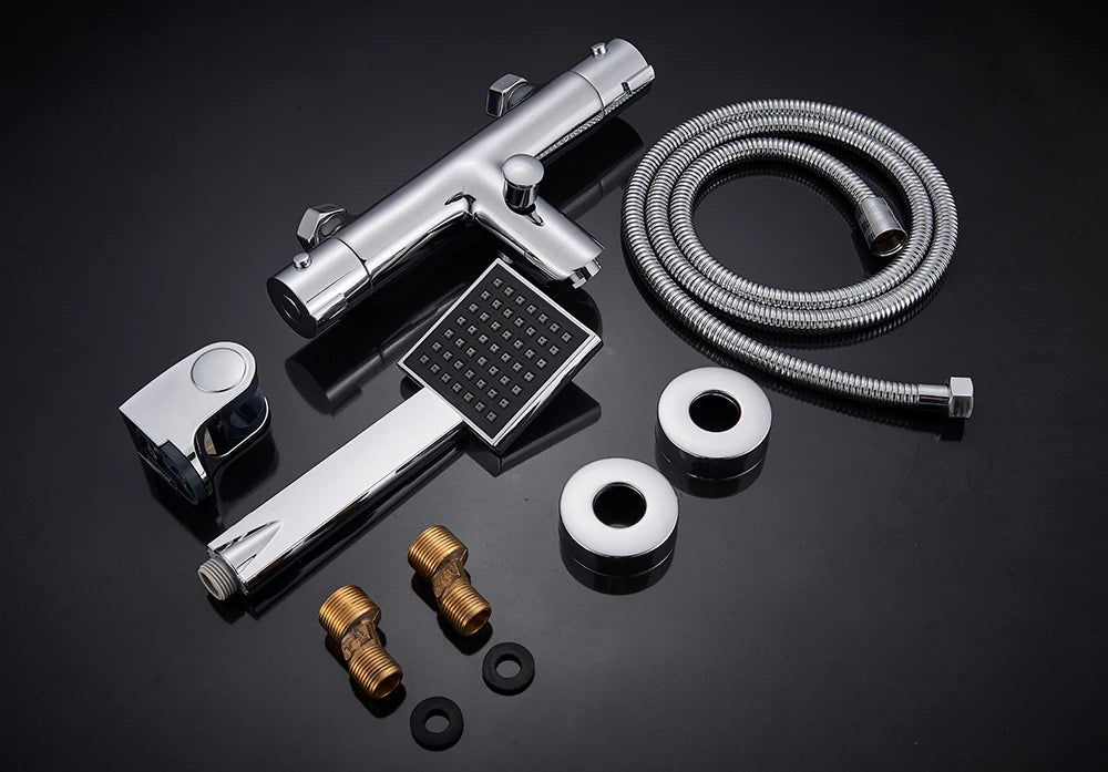 Thermostatic Bathroom Shower Faucet Chrome Mixer Valve Wall