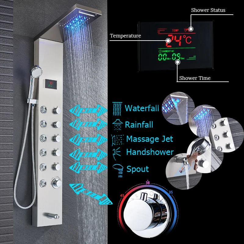 Newly Luxury Black/Brushed Bathroom Shower Faucet Led Shower