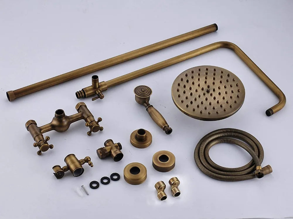Quyanre Antique Brass Shower Faucets Wall Mount Antique