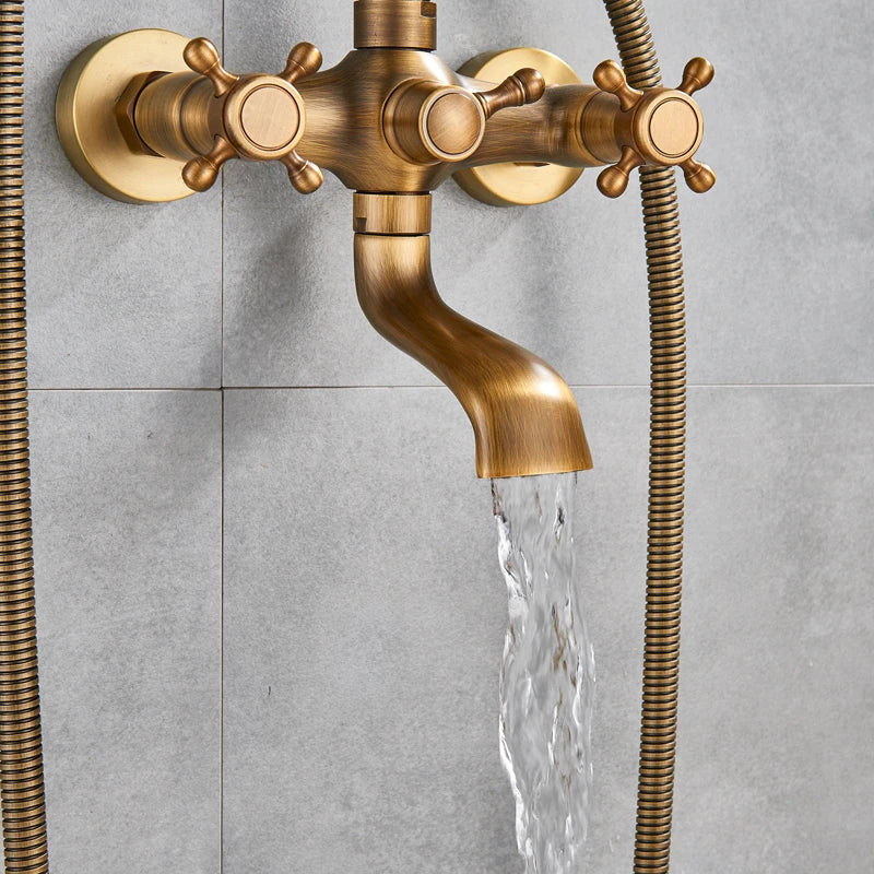 Antique Brass Bathtub Shower Faucet Bathroom Dual Handle