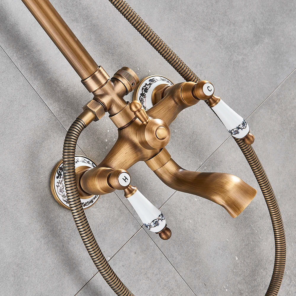 Classic Antique Brass Bathroom Shower Faucet Bathtub Shower