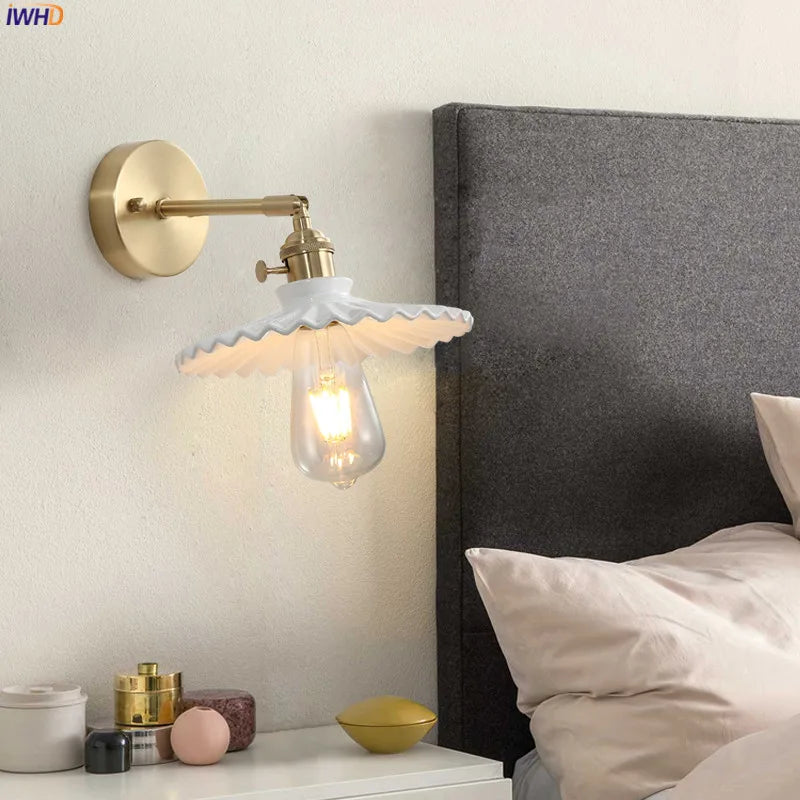 Iwhd Janpan Copper Glass Led Wall Light Fixtures