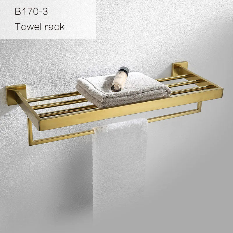 Gold Brushed Bathroom Hardware Towel Bar Rail Toilet
