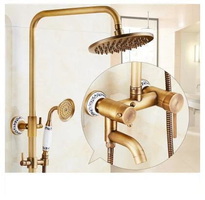 Antique Rain Shower Faucets Hand Brass Wall Mounted