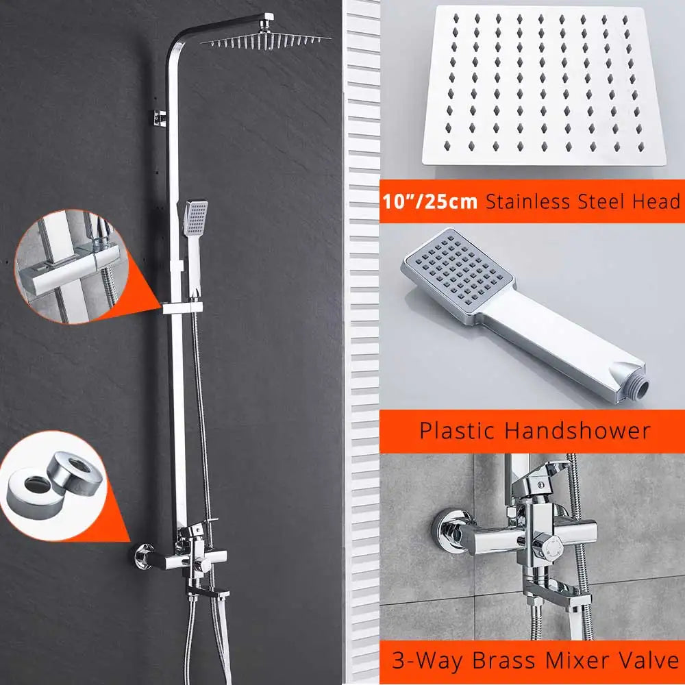 Rozin Chrome Shower Faucet Wall Mounted Bathroom Rainfall