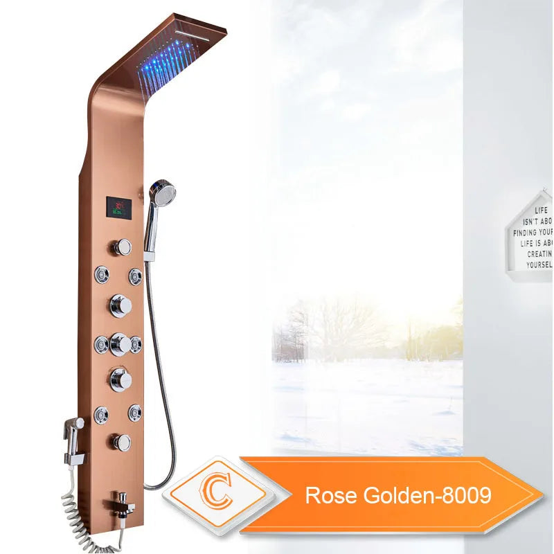 Led Light Shower Faucet Bathroom Waterfall Rain Black