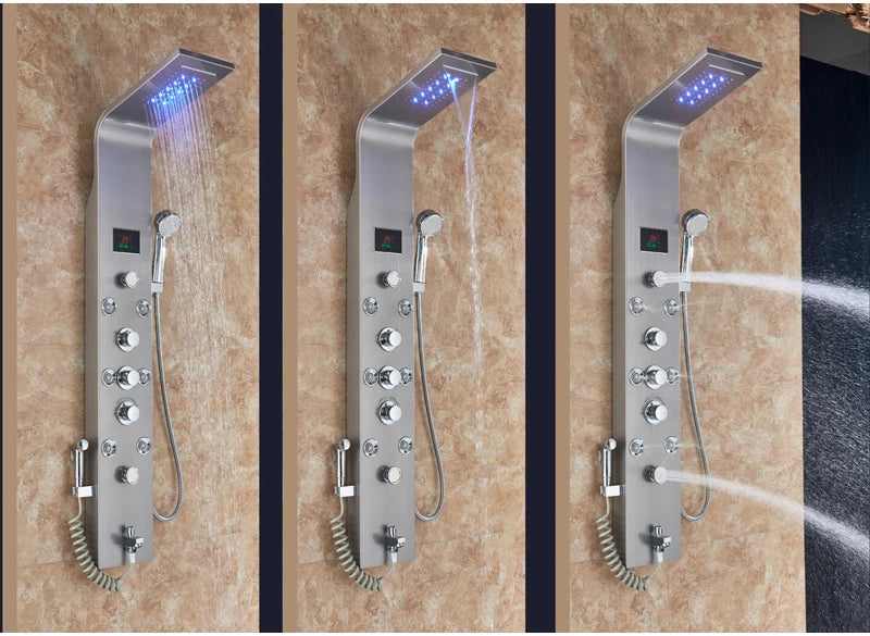 Led Light Shower Faucet Bathroom Waterfall Rain Black
