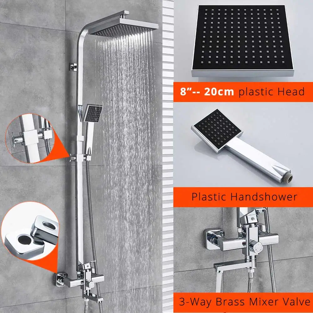Rozin Chrome Shower Faucet Wall Mounted Bathroom Rainfall