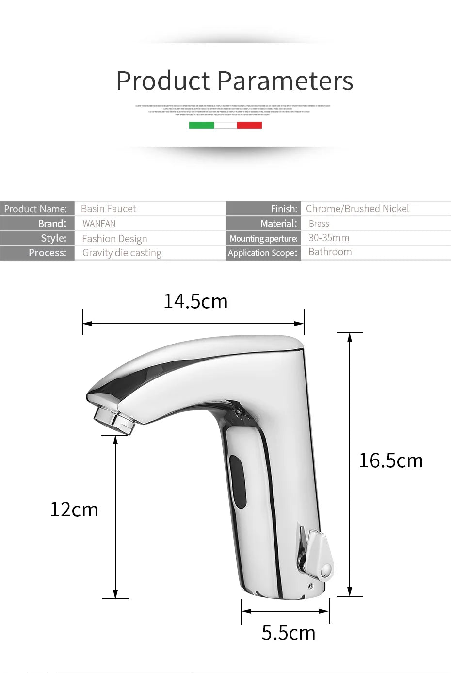 Black Bathroom Faucet Electric Automatic Sensor Mixer Touchless