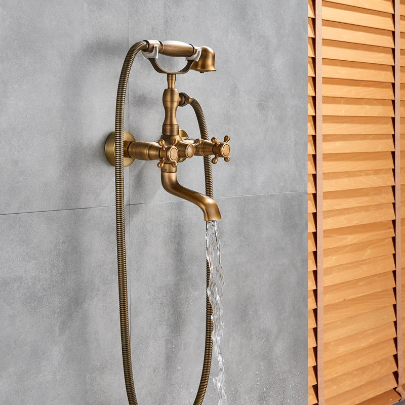 Rozin Retro Style Brass Bathtub Shower Faucet Dual