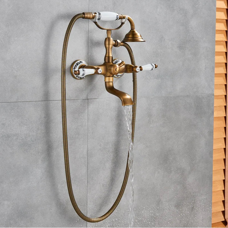 Rozin Retro Style Brass Bathtub Shower Faucet Dual