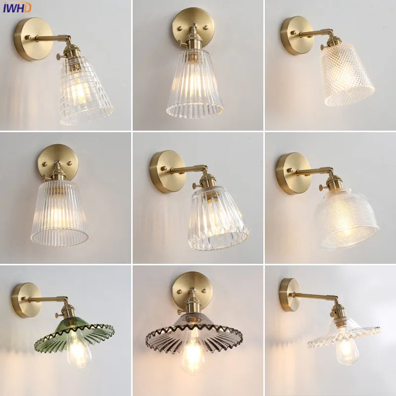 Iwhd Janpan Copper Glass Led Wall Light Fixtures