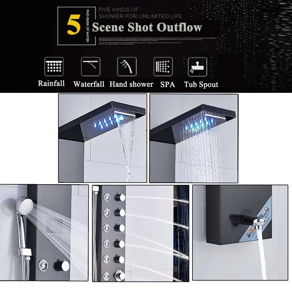 Newly Luxury Black/Brushed Bathroom Shower Faucet Led Shower