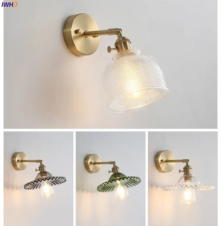 Iwhd Janpan Copper Glass Led Wall Light Fixtures