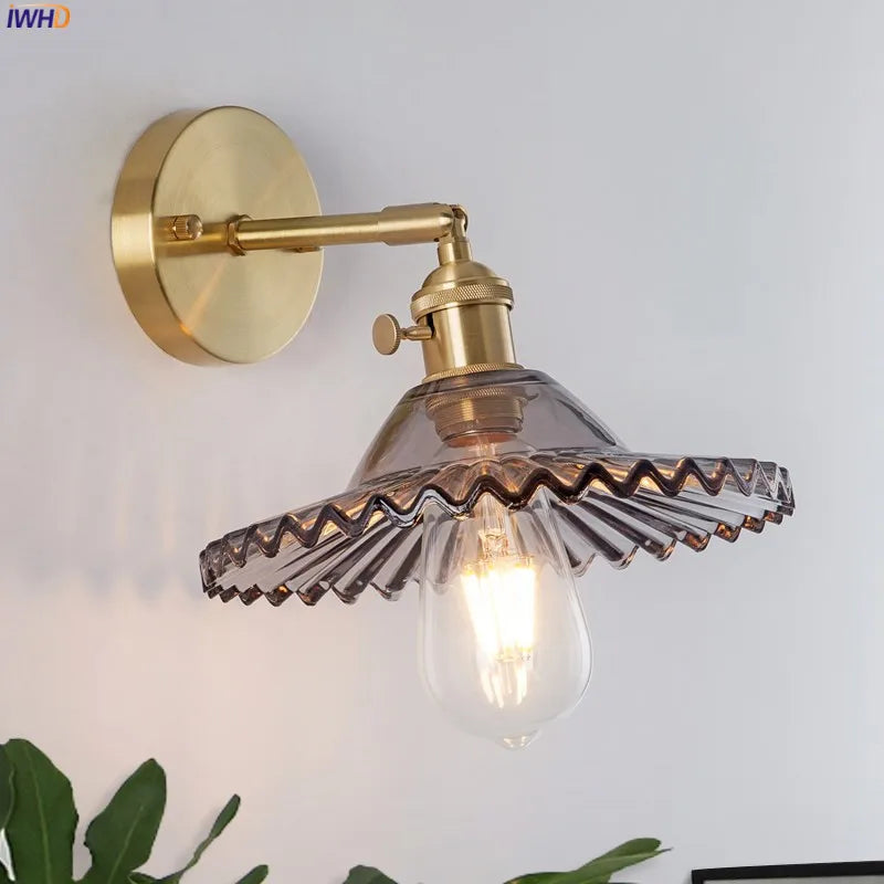Iwhd Janpan Copper Glass Led Wall Light Fixtures
