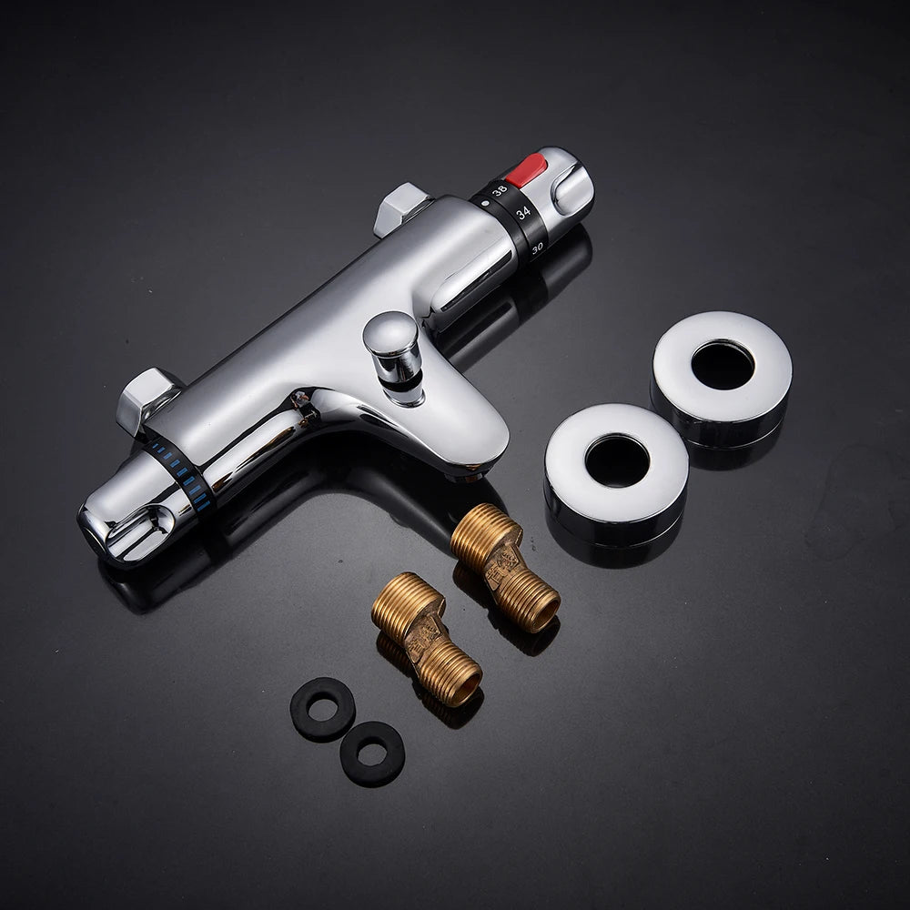 Thermostatic Bathroom Shower Faucet Chrome Mixer Valve Wall