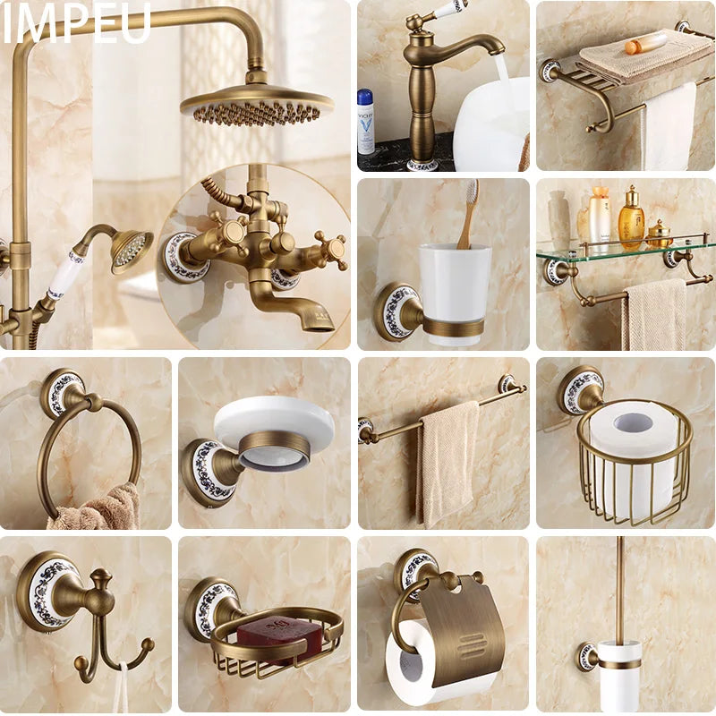 20-Piece Antique Brass Wall Mounted Bathroom Hardware Toilet