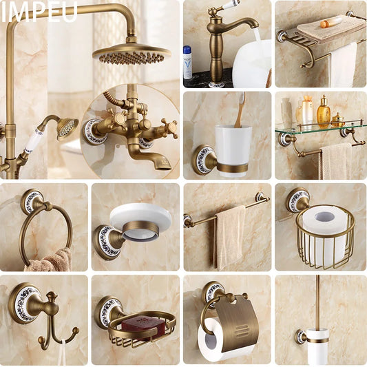 20-Piece Antique Brass Wall Mounted Bathroom Hardware Toilet