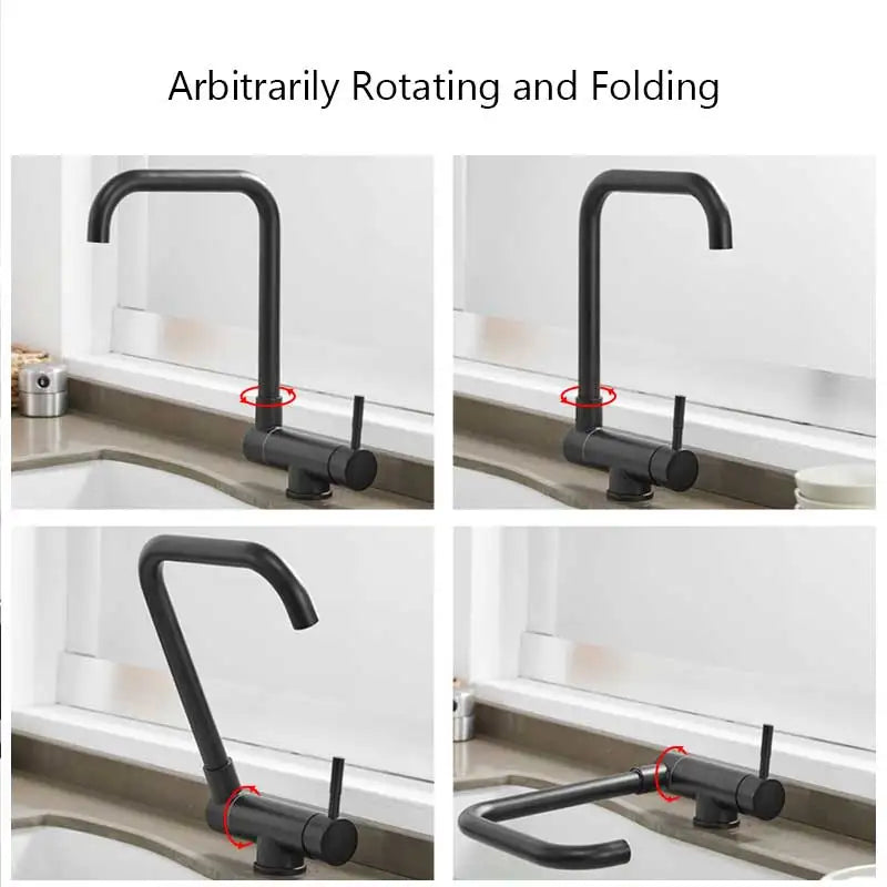 Brushed Gold Sink Faucet 360 Rotation Folding Faucet