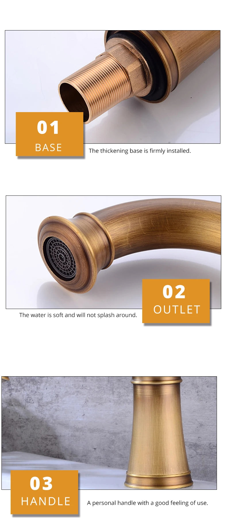 Zgrk Basin Faucets Antique Brass Sink Faucet Handle