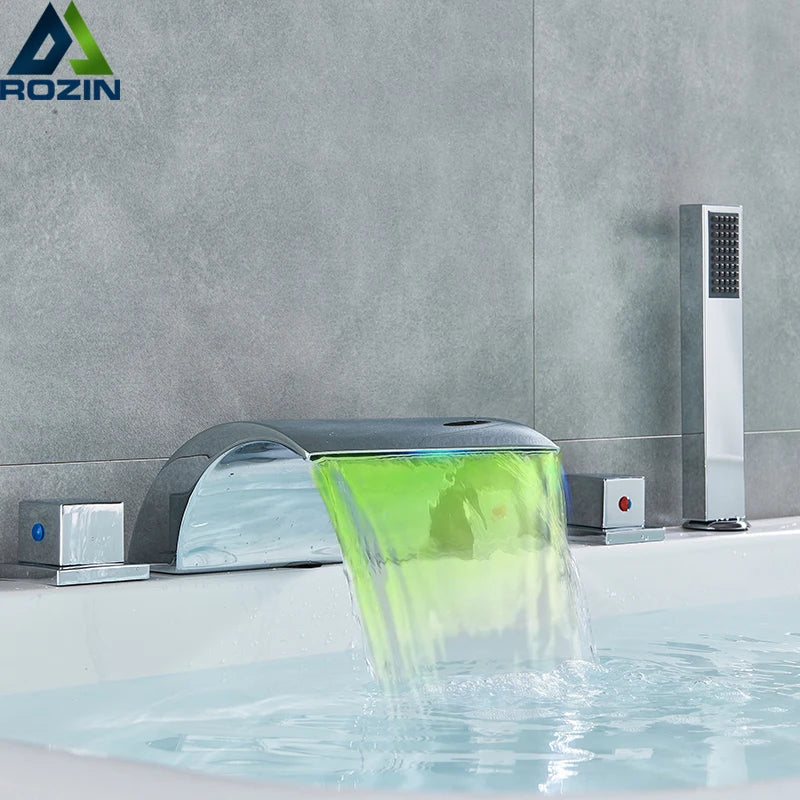 Bronze Black Waterfall Bathtub Faucet Led Light Bathtub
