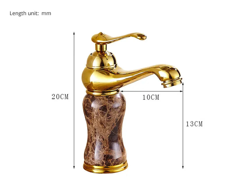 Luxury Golden Faucet Coffee Color Marble Bathroom Sink