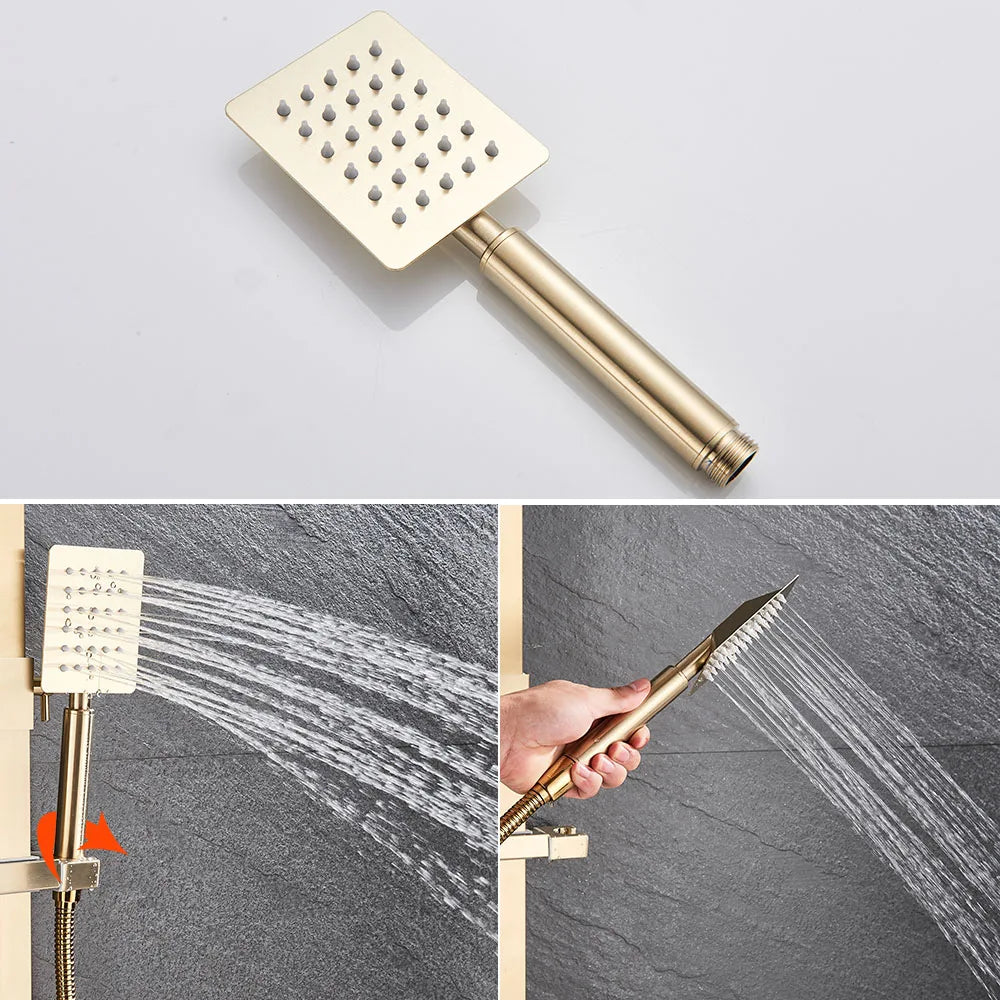 Brushed Gold Shower Faucet Bathroom Wall Stainless Steel