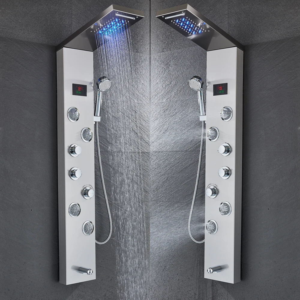 Newly Luxury Black/Brushed Bathroom Shower Faucet Led Shower