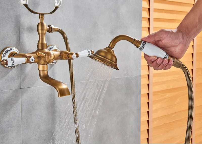 Rozin Retro Style Brass Bathtub Shower Faucet Dual
