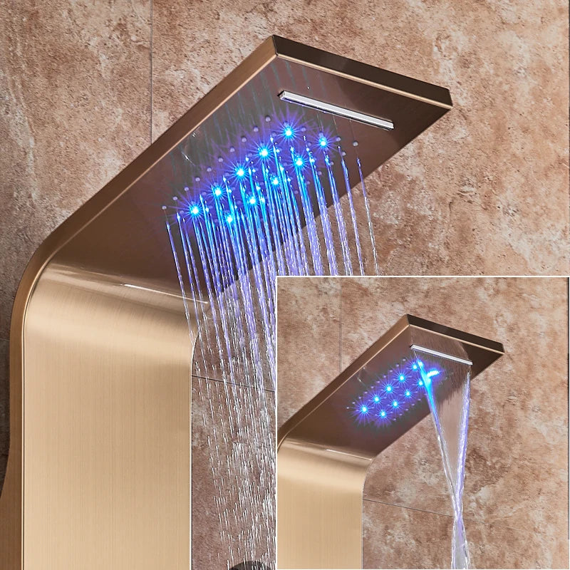 Led Light Shower Faucet Bathroom Waterfall Rain Black
